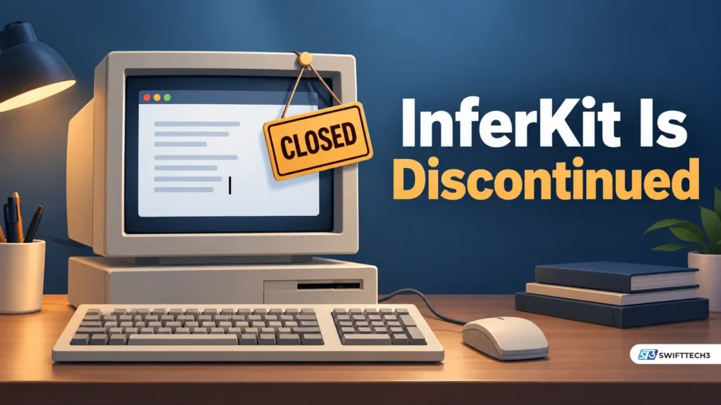 Illustration of a vintage computer displaying a text editor with a closed sign, representing the discontinuation of InferKit AI.